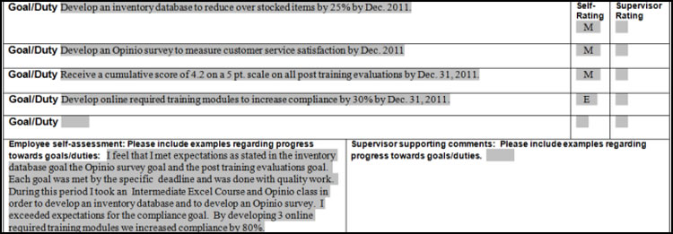 Sample – Self Evaluation/Goals Goal Duty Table