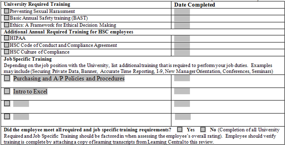 Identify Required and Job Specific Training Screenshot